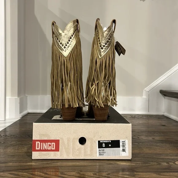 Dingo Gypsy Metallic Leather Fringed Embroidered Studded Western Boots - Picture 3 of 6